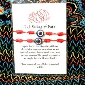 Red String Of Fate Friendship Evil Eye Amulet on Adjustable Red Woven Bracelets